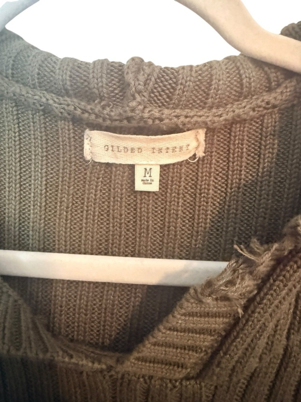 Gilded Intent Olive Distressed Hooded Sweater Ribbed Grunge Boho Size M - Picture 6 of 8